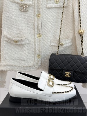 Chanel Lambskin Leather Loafers with Chain White 2025 G46113