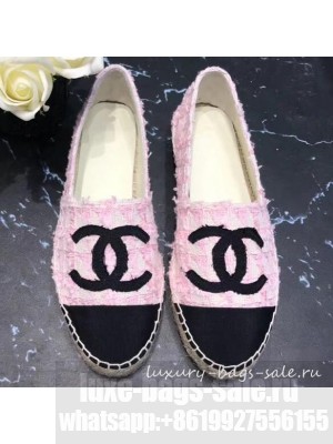 Chanel CC Logo Tweed Fabric Espadrilles G34436 Pink 2019