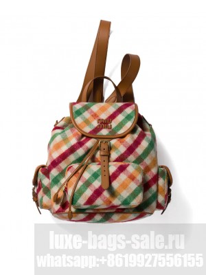 Miu Miu Plaid And Leather Backpack 5BZ042 Red