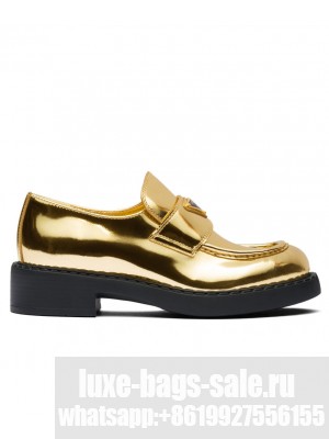 Prada Women's Metallic Leather Loafers 1D246M Golden