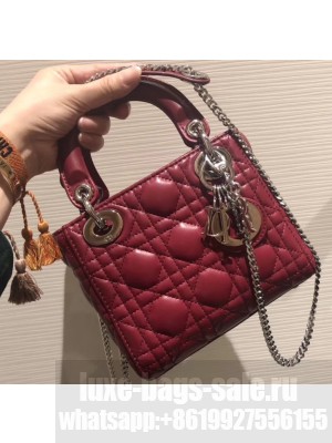 Lady Dior Mini Bag in Cannage with Chain Dark Red/Silver
