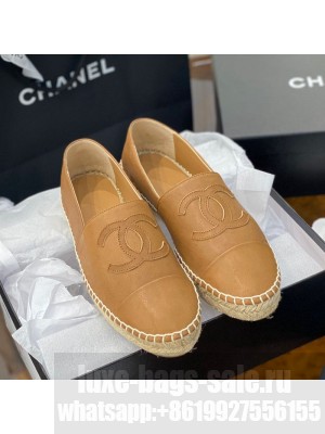 Chanel CC Shiny Lambskin Espadrilles Light Brown Spring/Summer 2021 Collection 49