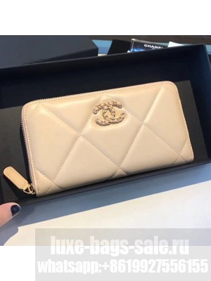 Chanel 19 Goatskin Long Zipped Wallet AP1063 Apricot 2019 Collection