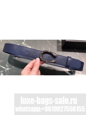 Gucci Width 3.5cm Leather Belt Navy Blue with Dionysus Stud Buckle