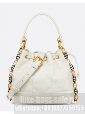 Small Dior Jolie Bucket Bag Latte Calfskin and Macrocannage Lambskin M2780UN