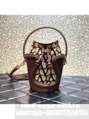 VALENTINO V-logo MINI LOCO sheepskin and fabric Bucket Bag I6ZN black