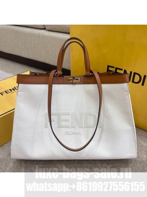 Fendi Peekaboo X-Tote Logo Canvas Tote Bag White  2021 Collection