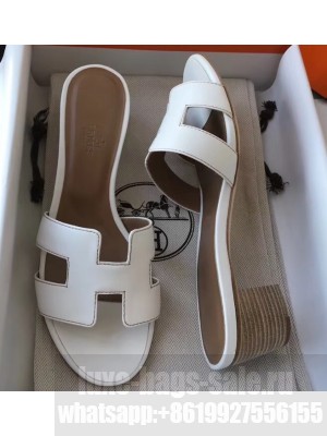 Hermes Heel 5cm Oasis Slipper Sandals in Swift Box Calfskin White 02