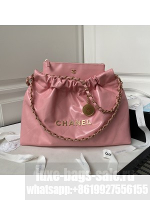 Chanel 22 handbag AS4486 2024 Cruise Shiny Calfskin & Gold-Tone Metal Pink