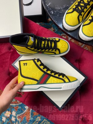 Gucci Unisex Tennis 1977 GG Multicolor high-top Sneaker Yellow 2021 Collection