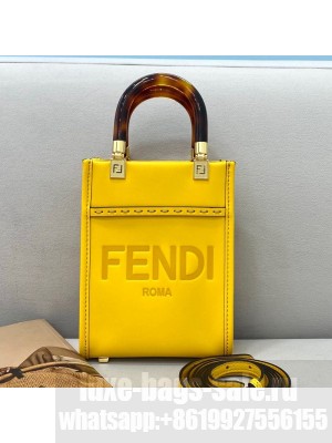 Fendi Sunshine Leather Mini Shopper Tote Bag Yellow  2021 Collection