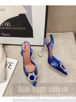Amina Muaddi Crystal Embellished Slingback 9.5 cm Pumps Blue