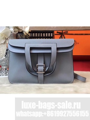 Hermes Halzan Tote Bag in Original Togo Leather Baby Blue 