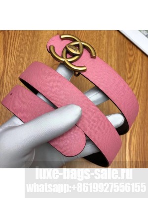 Chanel Width 3cm Logo Buckle Leather Belt Pink