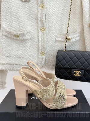 Chanel Leather & metal Chain CC Logo 9cm Sandals Beige 2025