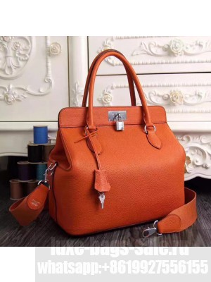 Hermes Original Togo Leather Toolbox Tote Bag Orange