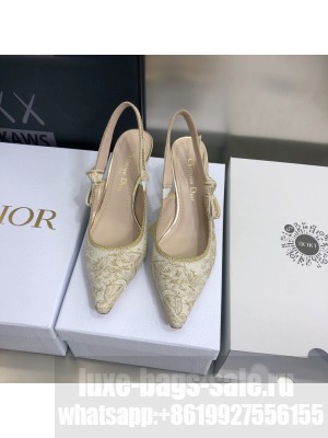 Dior J'Adior Slingback Pumps 6.5cm in Quake Oblique Embroidery White/Gold 2022 Collection