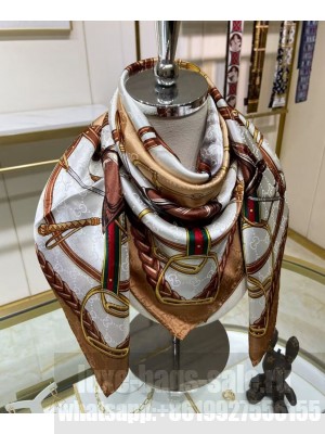 Gucci Women's Equestrian Print Silk Scarf Brown