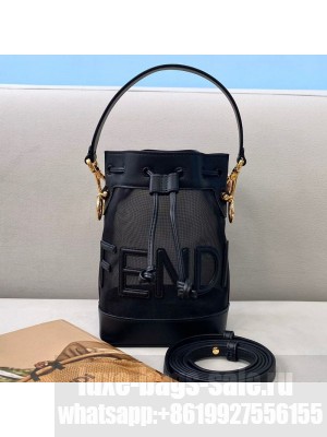 Fendi Mon Tresor Mini Bucket Bag in Black Leather and Mesh  2021 Collection