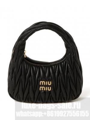 Miumiu Wander Matelasse Nappa Leather Hobo Bag Black