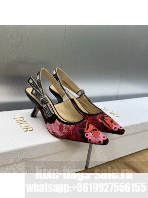 Dior J'Adior Slingback 6.5cm Pump in Embroidered Cotton Pink