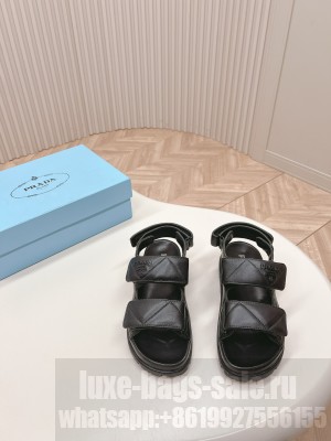 Prada Metal lettering logo Leather sandals 2024 Black