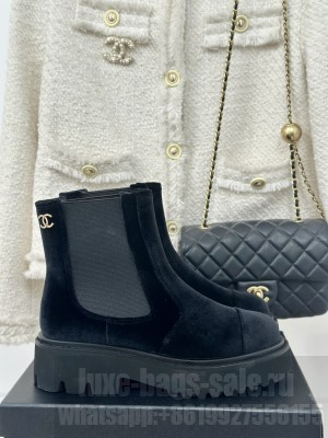 Chanel Women's Suede Boots Black
