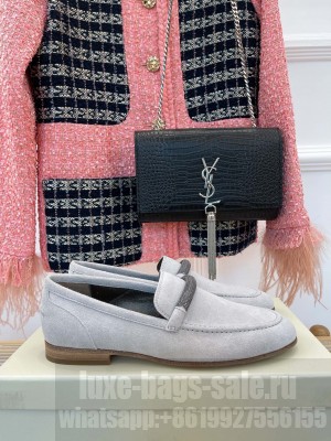 BRUNELLO CUCINELLI Embellished suede loafers Light Gray