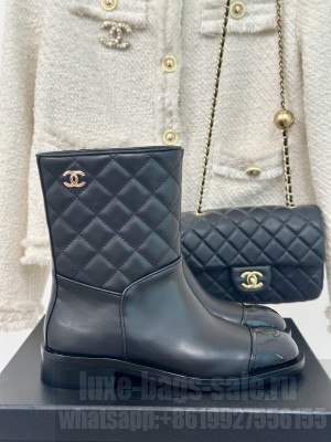 Chanel Quilting Suede Ankle Boots Black