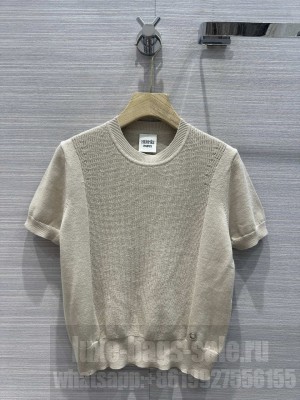 Hermes Round neck cotton and cashmere blend top Beige