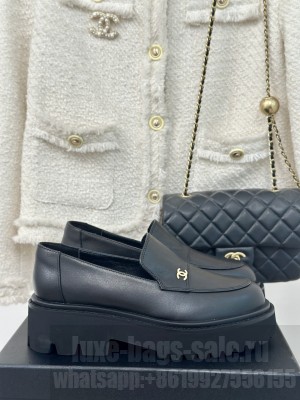 Chanel Women's Platform Calfskin Moccasins Loafer Black 2024