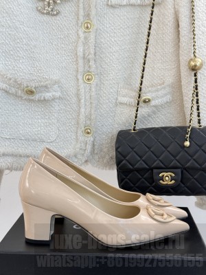 Chanel Patent Calfskin Leather Pumps 5cm with CC Heart Nude 2025 G46072