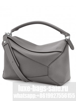 Loewe Large Puzzle Bag In Grained Calfskin Gray