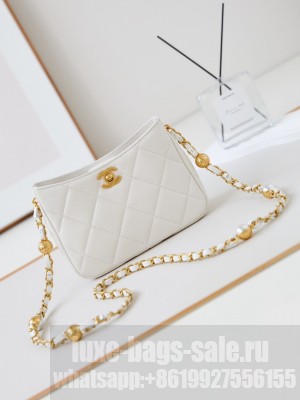 Chanel HOBO HANDBAG Lambskin & Gold-Tone Metal AS4948 white