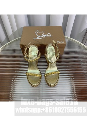 Christian Louboutin Pyraclou Espadrilles Wedge Sandals 12cm Gold 2023