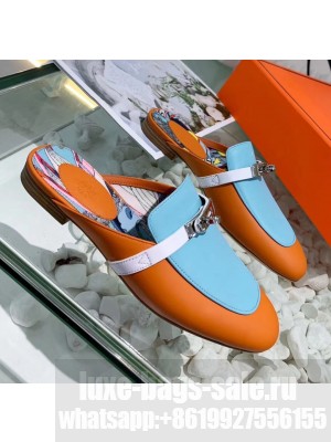 Hermes Calfskin Oz Mules Orange/Blue 2020 Collection