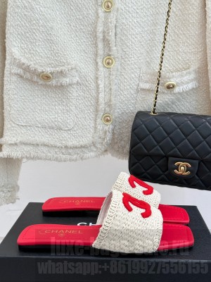 Chanel knit flat mules CC logo red 2025