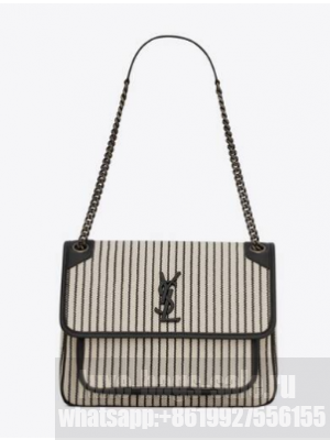 SAINT LAURENT NIKI MEDIUM CHAIN BAG IN CANVAS 633150 CREAM ET NOIR
