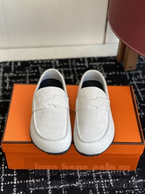 Hermes Lazy loafer in suede calfskin white