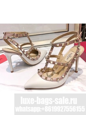 Valentino Heel 9.5cm Rockstud Caged Pumps in Leather White