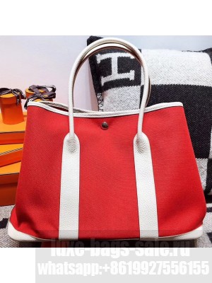 Hermes Canvas Garden Party 36 Bag Red/White