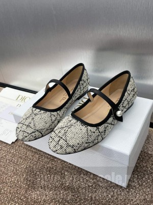 Dior Mary Janes Flat Beige and Black Cannage Tweedand Gold-Tone Metallic Thread 2025