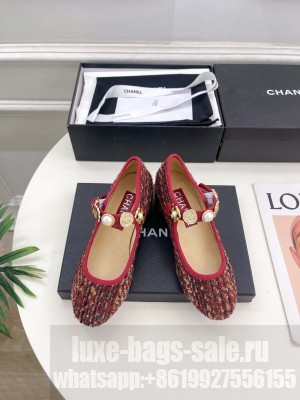 Chanel Women's Wool Tweed,Imitation Pearls & Metal Mary Jane 5cm Pump Red 2024