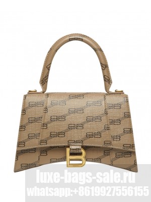 Balenciaga Hourglass Small Handbag BB Monogram Coated Canvas Apricot