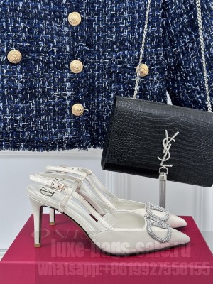 Valentino Vlogo Signature Crystal Embellished Slingback Pump White 80mm