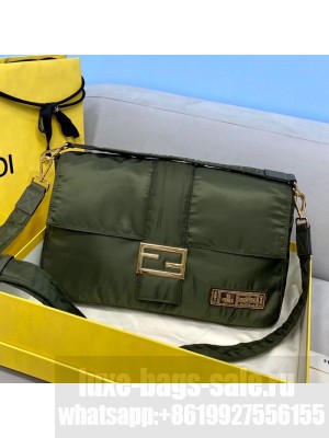 Fendi Men's Baguette Nylon Large Bag Green  2021 Collection