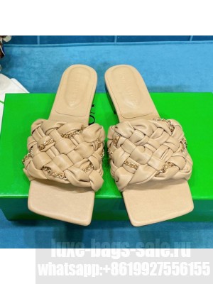 Bottega Veneta Leather Chain Woven Flat Slide Sandals Beige  2021 Collection