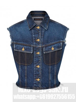 Louis Vuitton Women's Sleeveless Washed Raw Denim Jacket Dark Blue