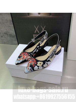 Christian Dior Black Multicolor Dior Jardin d'Hiver Embroidered Cotton Flat
