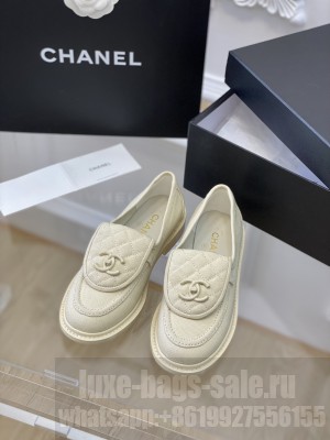 Chanel Canvas Loafers with Matte CC Foldover Cream